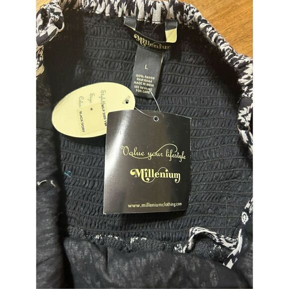 Tribal Boho Fringed Crop Top Black White Size L - Picture 5 of 6